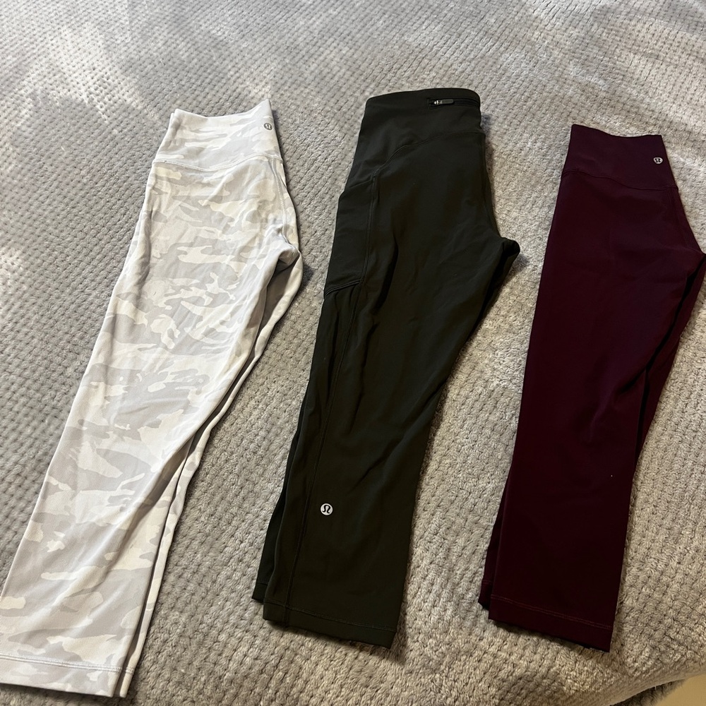 Lululemon Leggings Set - olive green, light grey/white and Burgundy